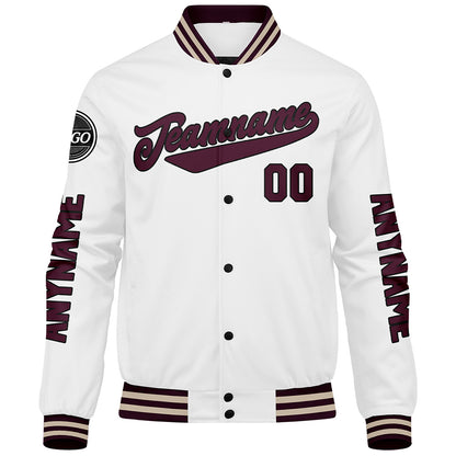 Custom Marroon White Varsity Jackets for Men Women Youth Personalized Letterman Jackets