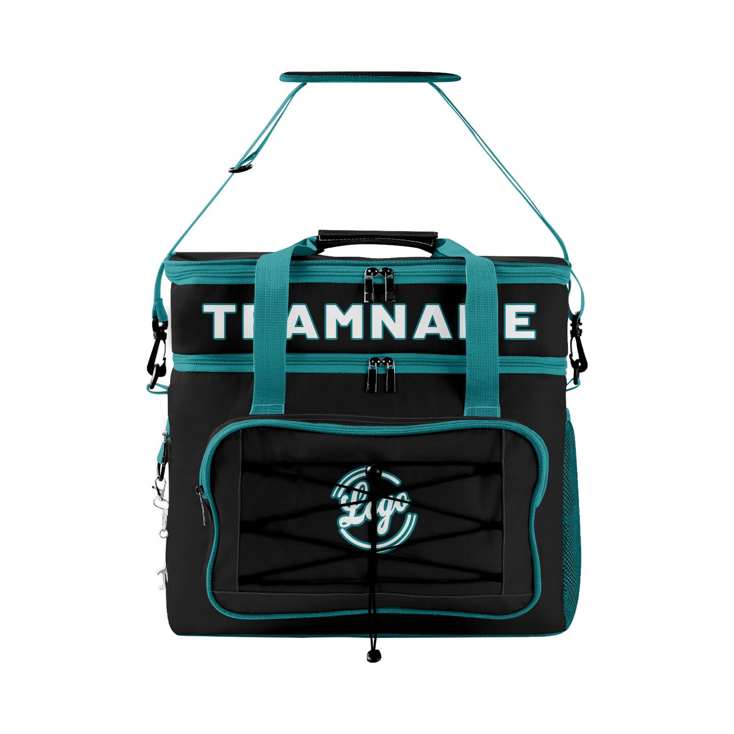 Custom Black Cyan Double Layer Insulated Cooler Bag - 600D Oxford Waterproof Picnic Tote for Camping, Hiking & BBQ - Large Capacity Thermal Lunch Bag