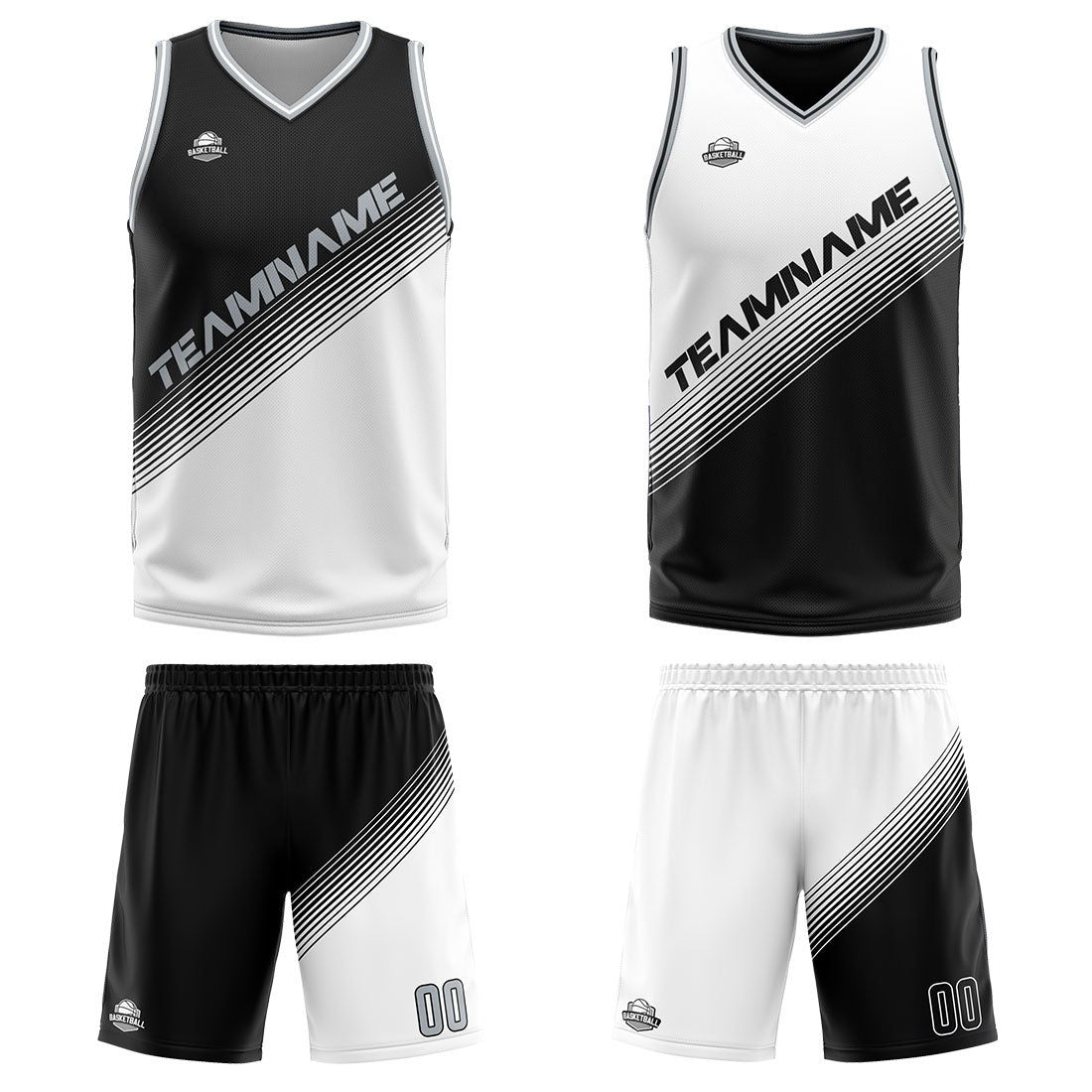 Custom Black White Reversible Basketball Suit for Adults and Kids Personalized Jersey