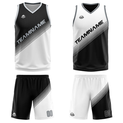 Custom Black White Reversible Basketball Suit for Adults and Kids Personalized Jersey