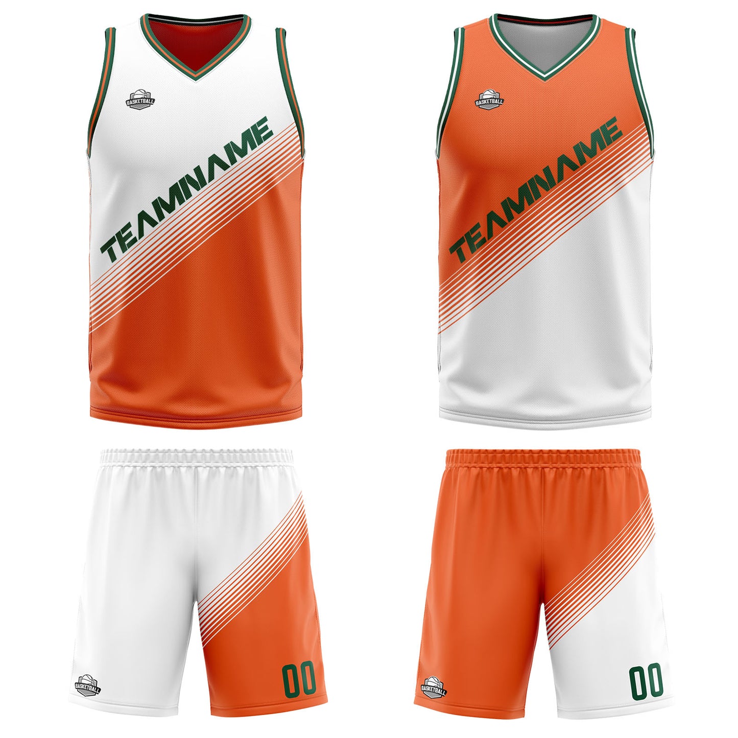 Custom White Orange Reversible Basketball Suit for Adults and Kids Personalized Jersey