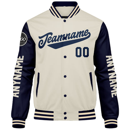 Custom Navy Cream Varsity Jackets for Men Women Youth Personalized Letterman Jackets