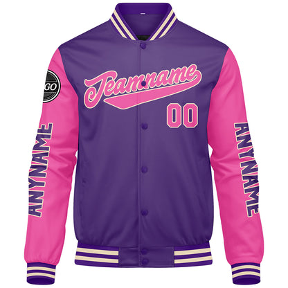 Custom Purple Pink Varsity Jackets for Men Women Youth Personalized Letterman Jackets
