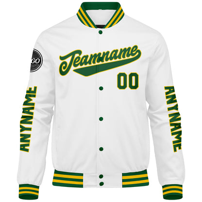 Custom Green Yellow White Varsity Jackets for Men Women Youth Personalized Letterman Jackets