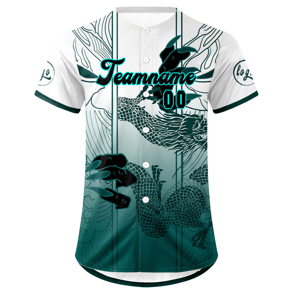 Custom White Cyan Baseball Jersey Personalized Gradient Team Uniforms Shirt with Name Number