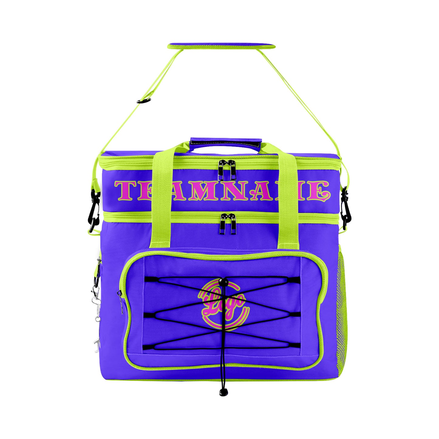 Custom Purple Fluorescent Green Double Layer Insulated Cooler Bag - 600D Oxford Waterproof Picnic Tote for Camping, Hiking & BBQ - Large Capacity Thermal Lunch Bag
