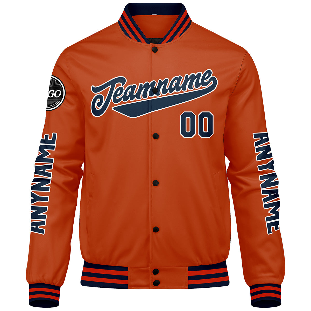 Custom Navy Orange Varsity Jackets for Men Women Youth Personalized Letterman Jackets