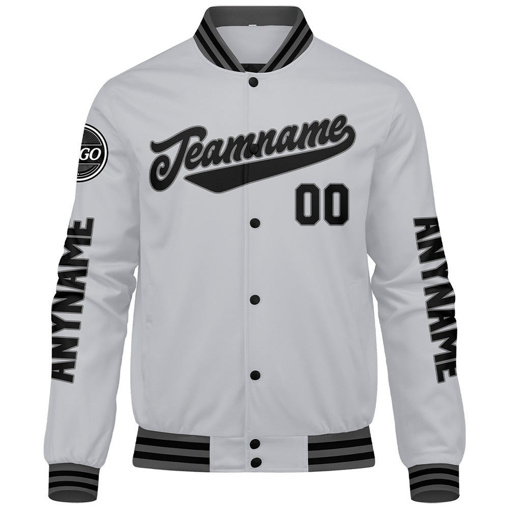 Custom Grey Black Varsity Jackets for Men Women Youth Personalized Letterman Jackets