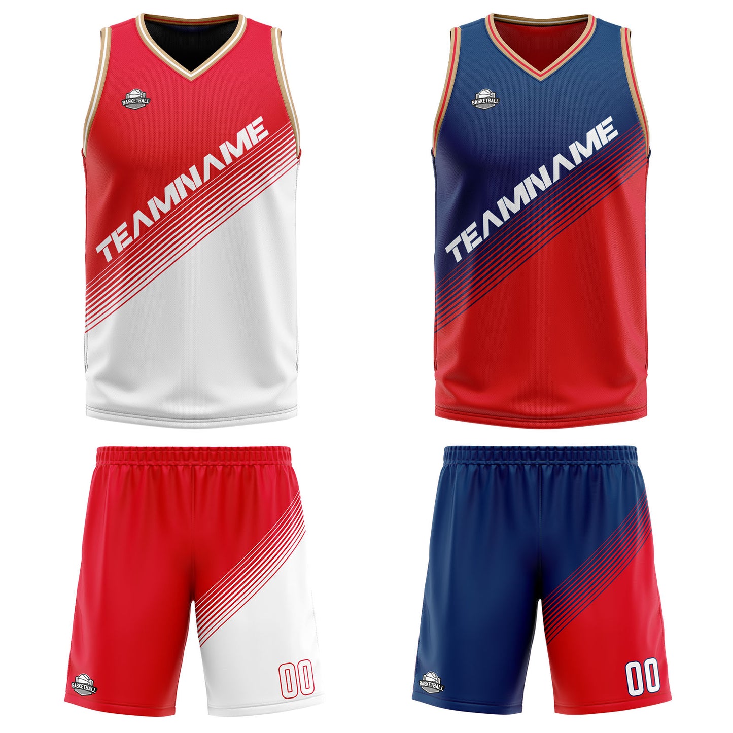 Custom Red White Reversible Basketball Suit for Adults and Kids Personalized Jersey