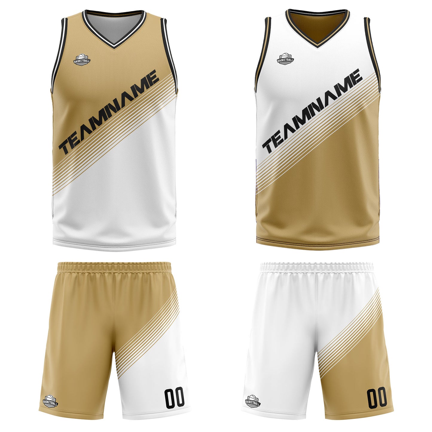 Custom Brown White Reversible Basketball Suit for Adults and Kids Personalized Jersey