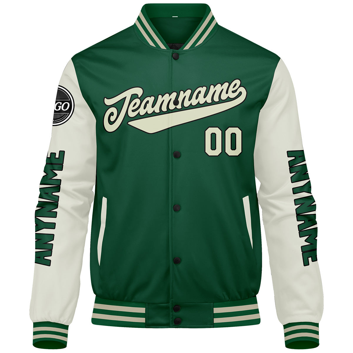 Custom Green Cream Varsity Jackets for Men Women Youth Personalized Letterman Jackets