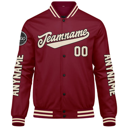 Custom Crimson Cream Varsity Jackets for Men Women Youth Personalized Letterman Jackets