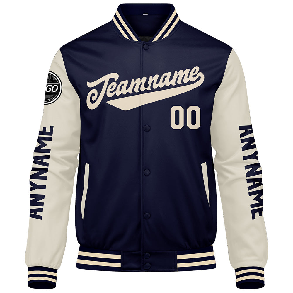 Custom Navy Cream Varsity Jackets for Men Women Youth Personalized Letterman Jackets