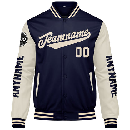 Custom Navy Cream Varsity Jackets for Men Women Youth Personalized Letterman Jackets