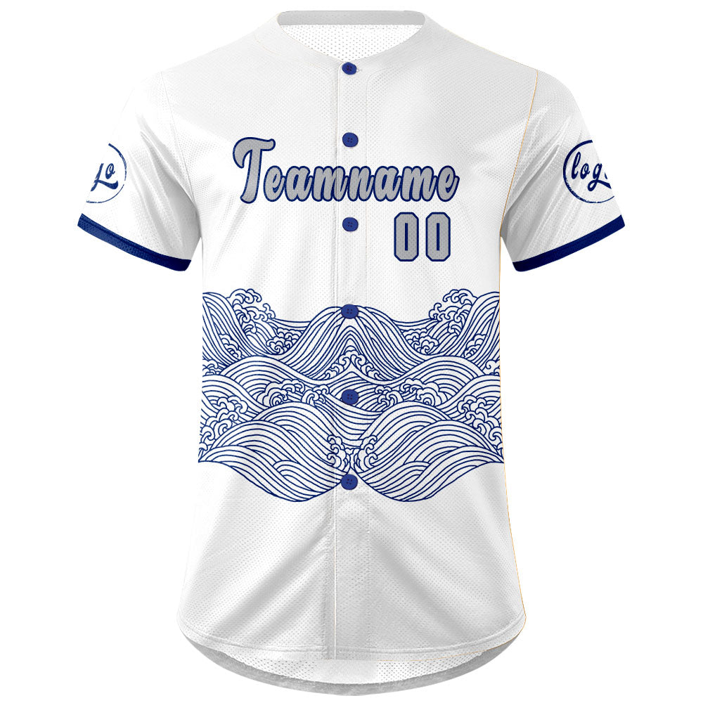 Custom White Blue Baseball Jersey Personalized Gradient Team Uniforms Shirt with Name Number