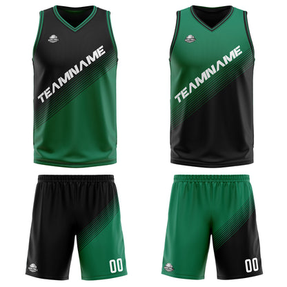 Custom Black Green Reversible Basketball Suit for Adults and Kids Personalized Jersey