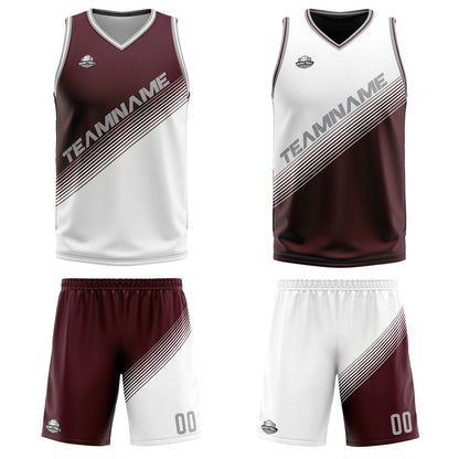 Custom Brown White Reversible Basketball Suit for Adults and Kids Personalized Jersey