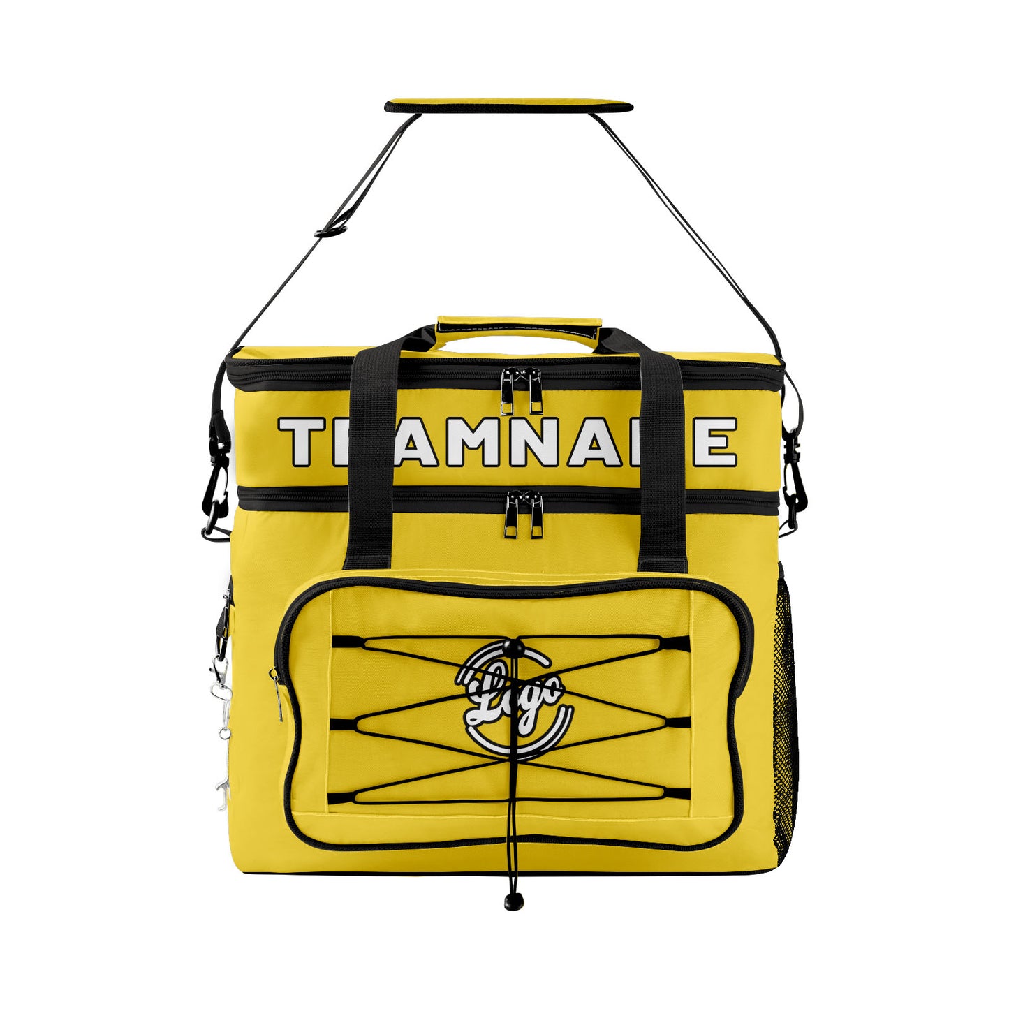 Custom Yellow Black Double Layer Insulated Cooler Bag - 600D Oxford Waterproof Picnic Tote for Camping, Hiking & BBQ - Large Capacity Thermal Lunch Bag