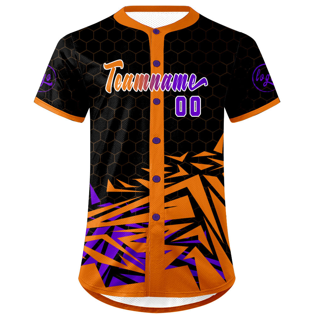 Custom Orange Purple Baseball Jersey Personalized Gradient Team Uniforms Shirt with Name Number