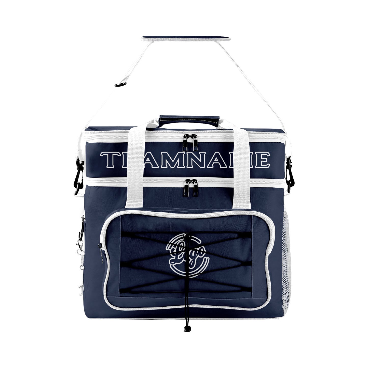 Portable Double Layer Cooler Bag - Waterproof Insulated Picnic Tote for Camping & Family Outings Navy White