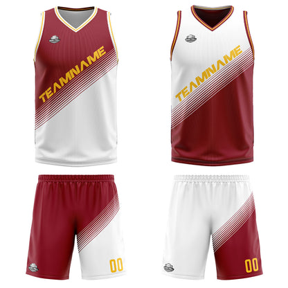 Custom Red White Reversible Basketball Suit for Adults and Kids Personalized Jersey