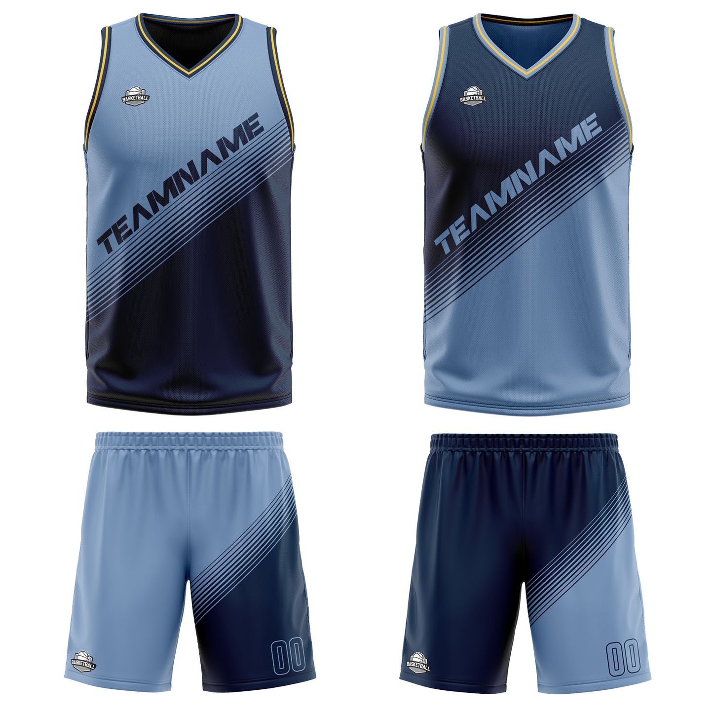 Custom Blue Reversible Basketball Suit for Adults and Kids Personalized Jersey
