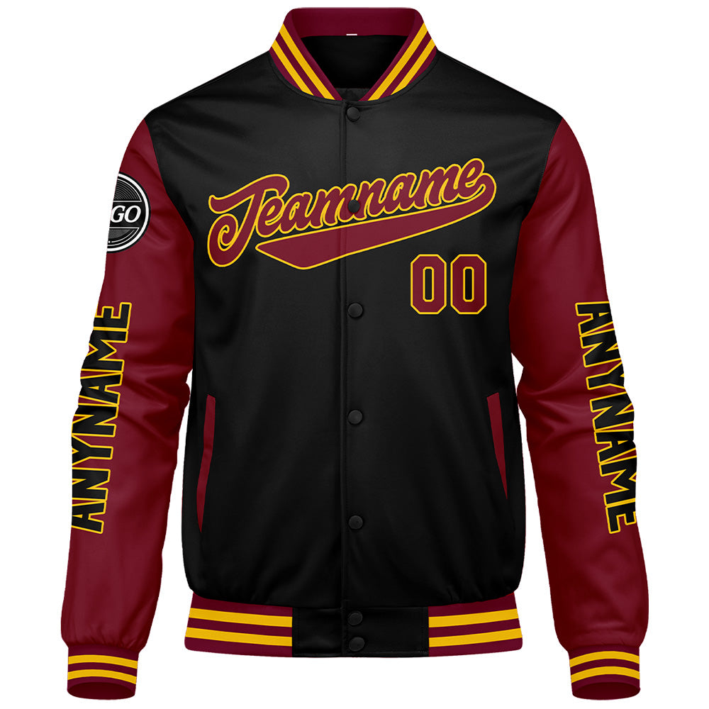 Custom Crimson Black Yellow Varsity Jackets for Men Women Youth Personalized Letterman Jackets