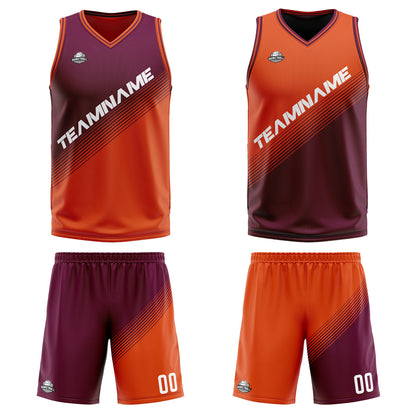 Custom Purple Orange Reversible Basketball Suit for Adults and Kids Personalized Jersey