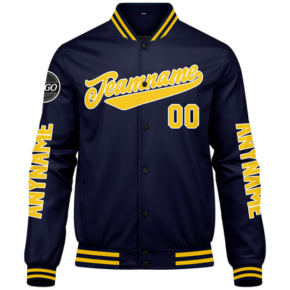 Custom Navy Yellow Varsity Jackets for Men Women Youth Personalized Letterman Jackets