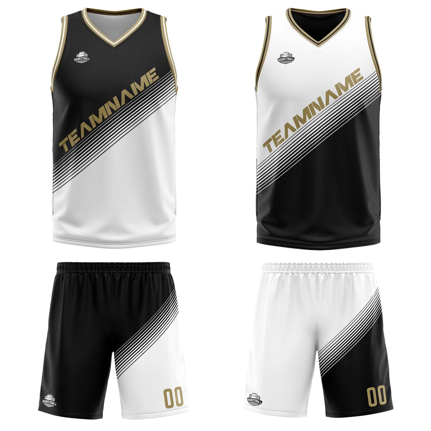 Custom Black White Reversible Basketball Suit for Adults and Kids Personalized Jersey