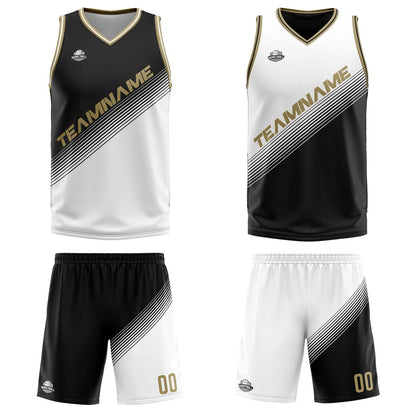 Custom Black White Reversible Basketball Suit for Adults and Kids Personalized Jersey