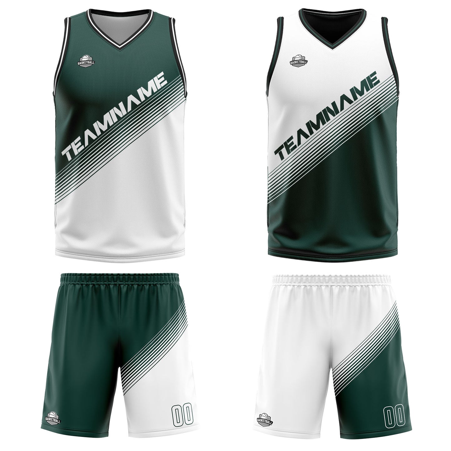 Custom Green White Reversible Basketball Suit for Adults and Kids Personalized Jersey