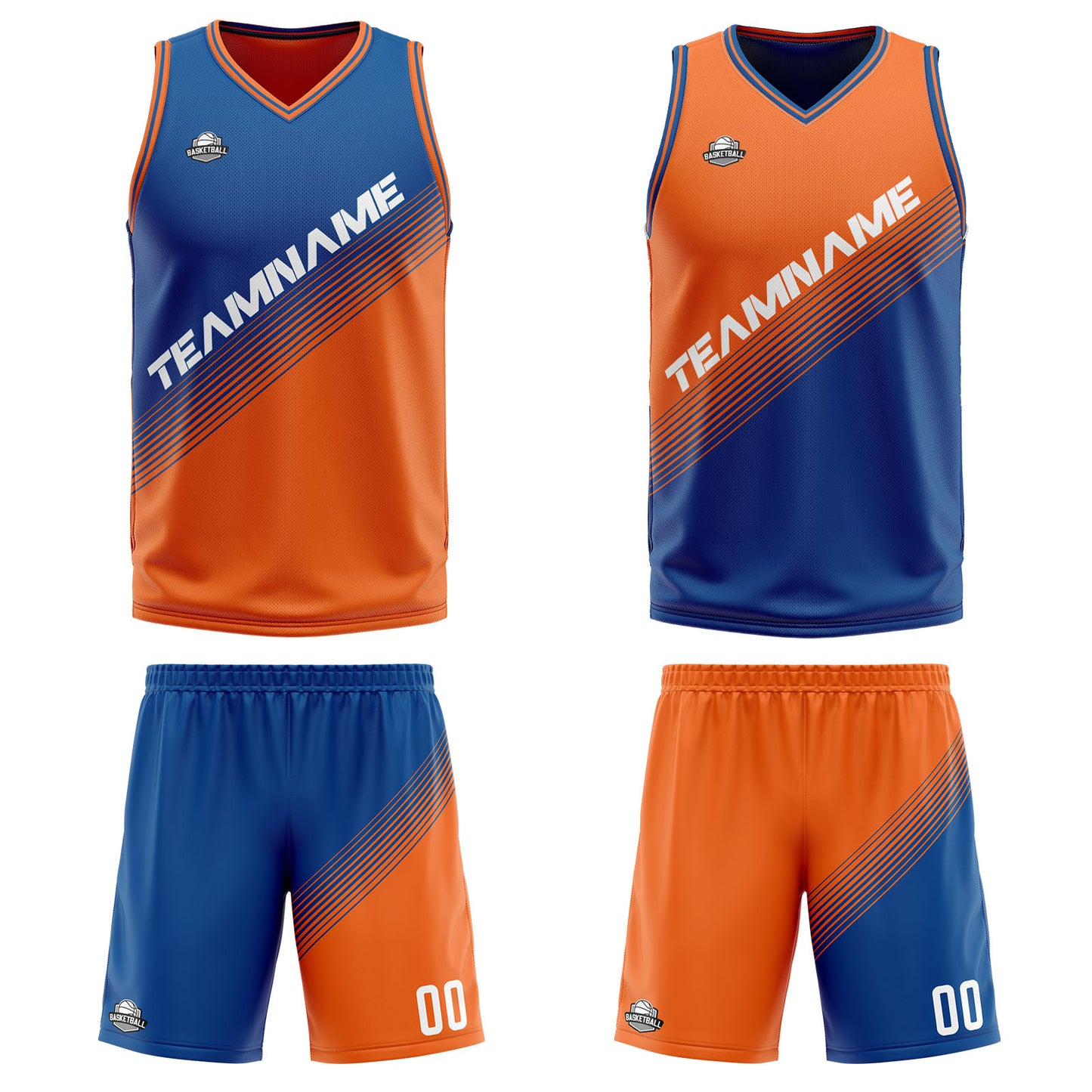 Custom Blue Orange Reversible Basketball Suit for Adults and Kids Personalized Jersey
