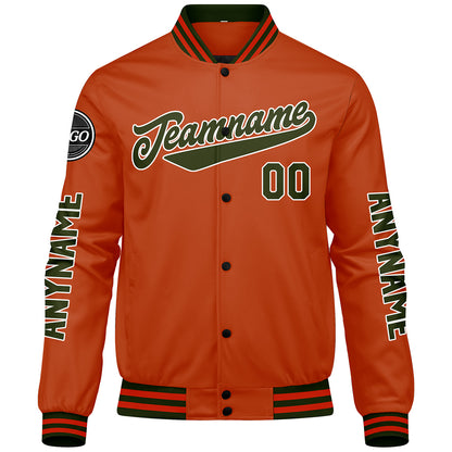 Custom Olive Green Orange Varsity Jackets for Men Women Youth Personalized Letterman Jackets