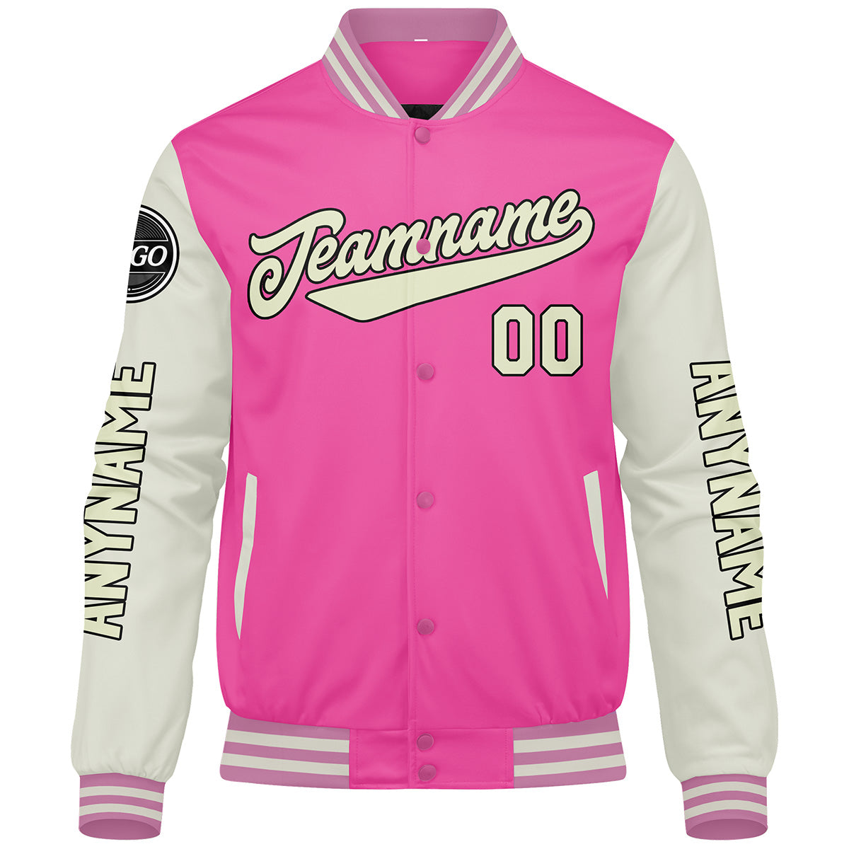 Custom Pink Cream Varsity Jackets for Men Women Youth Personalized Letterman Jackets