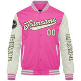 Custom Pink Cream Varsity Jackets for Men Women Youth Personalized Letterman Jackets