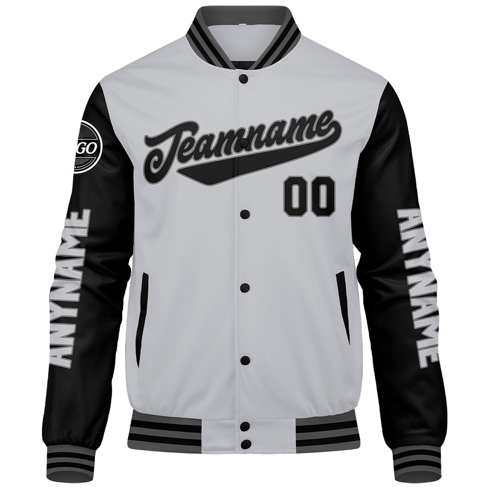 Custom Grey Black Varsity Jackets for Men Women Youth Personalized Letterman Jackets