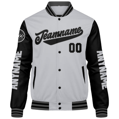Custom Grey Black Varsity Jackets for Men Women Youth Personalized Letterman Jackets