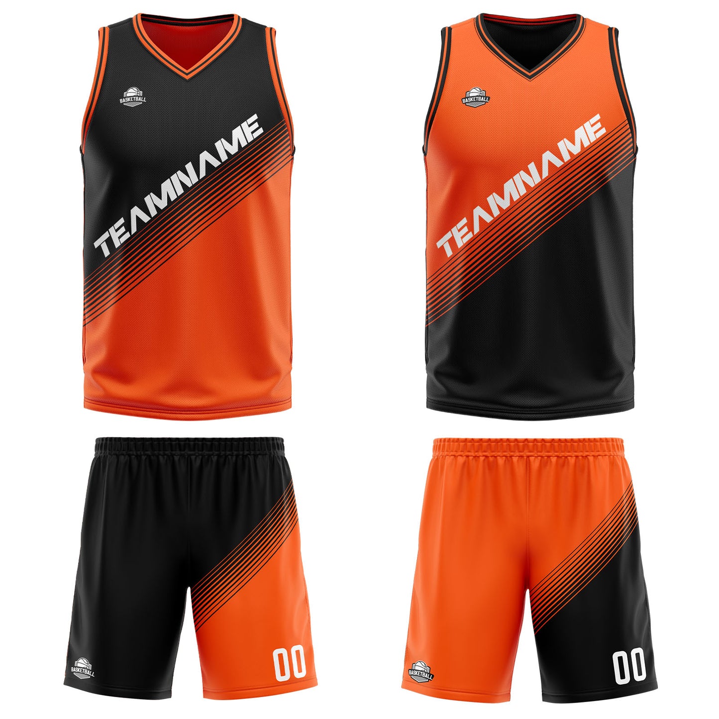 Custom Black Orange Reversible Basketball Suit for Adults and Kids Personalized Jersey