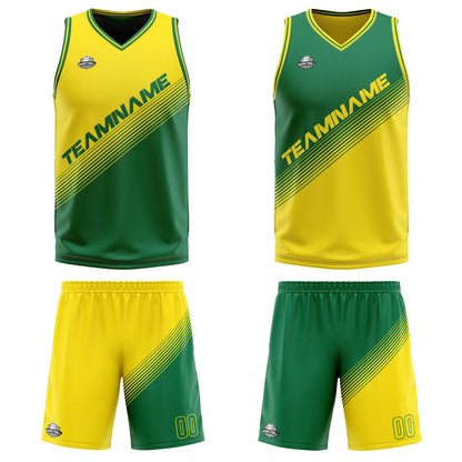 Custom Yellow Green Reversible Basketball Suit for Adults and Kids Personalized Jersey