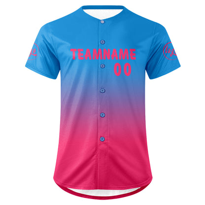 Custom Blue Fuchsia Baseball Jersey Personalized Gradient Team Uniforms Shirt with Name Number