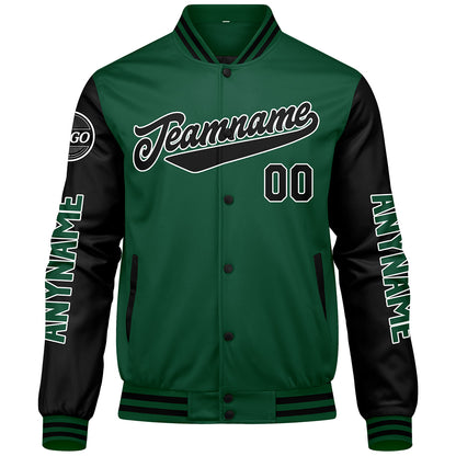 Custom Green Black Varsity Jackets for Men Women Youth Personalized Letterman Jackets