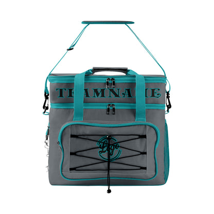 Custom Gray Cyan Double Layer Insulated Cooler Bag - 600D Oxford Waterproof Picnic Tote for Camping, Hiking & BBQ - Large Capacity Thermal Lunch Bag