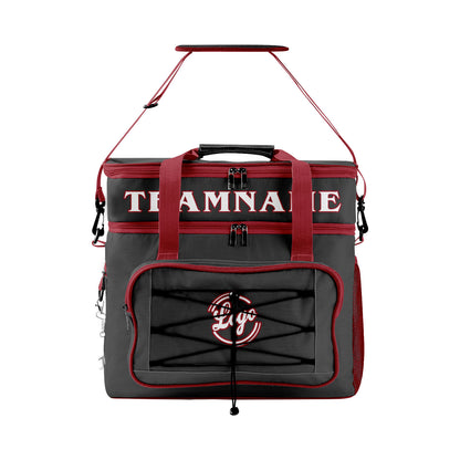 Custom Gray Red Double Layer Insulated Cooler Bag - 600D Oxford Waterproof Picnic Tote for Camping, Hiking & BBQ - Large Capacity Thermal Lunch Bag