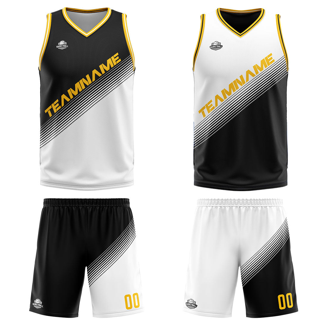 Custom Black White Reversible Basketball Suit for Adults and Kids Personalized Jersey