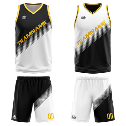 Custom Black White Reversible Basketball Suit for Adults and Kids Personalized Jersey