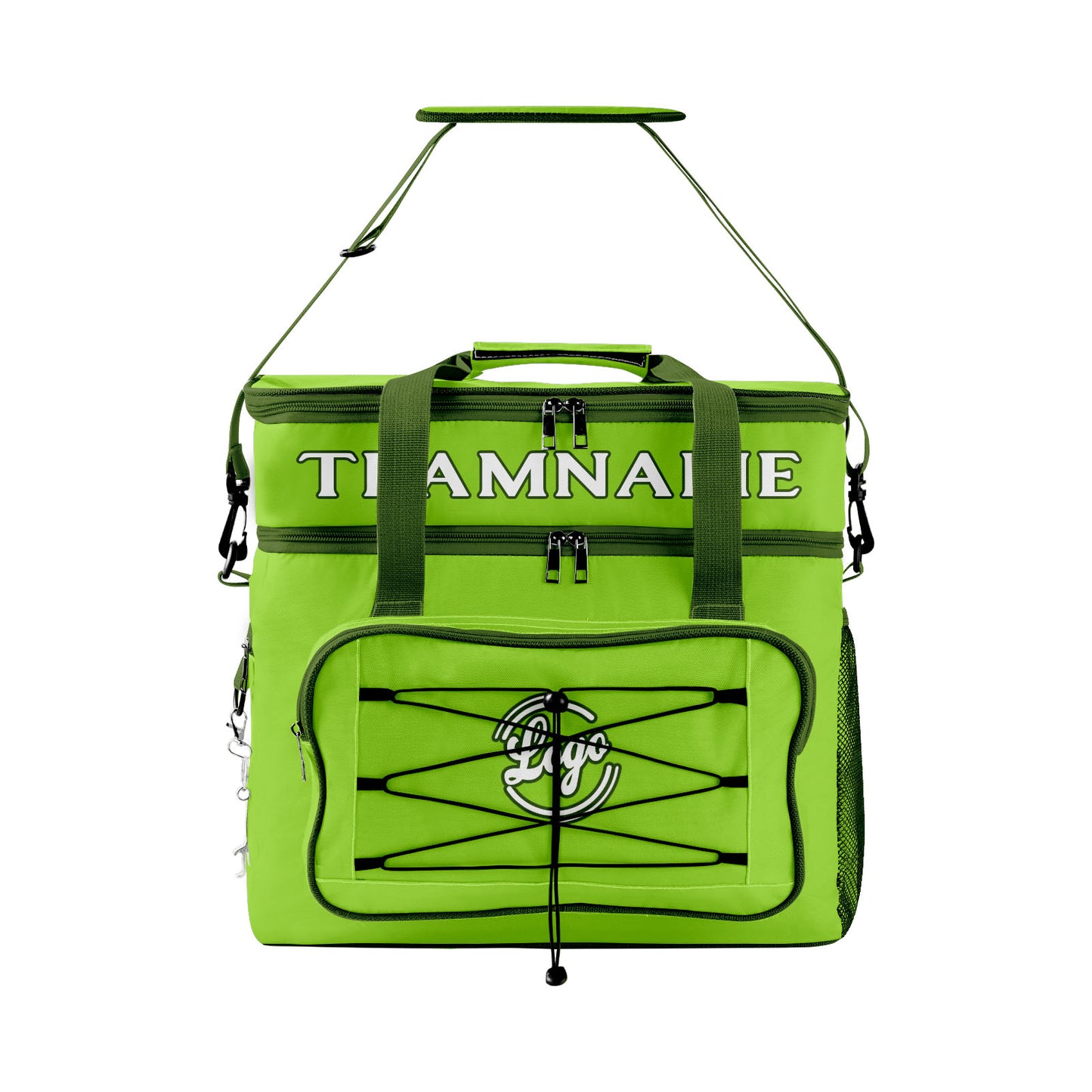 Custom Green Dark Green Double Layer Insulated Cooler Bag - 600D Oxford Waterproof Picnic Tote for Camping, Hiking & BBQ - Large Capacity Thermal Lunch Bag