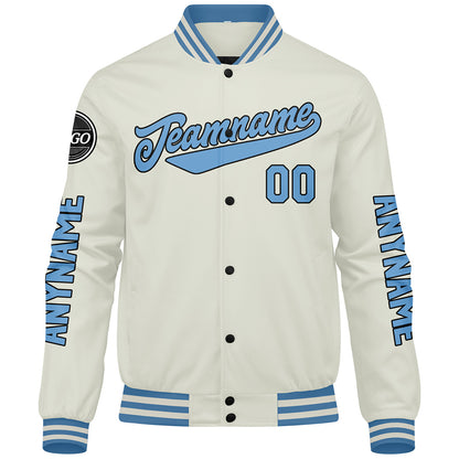 Custom Cream Light Blue Varsity Jackets for Men Women Youth Personalized Letterman Jackets