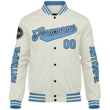 Custom Cream Light Blue Varsity Jackets for Men Women Youth Personalized Letterman Jackets