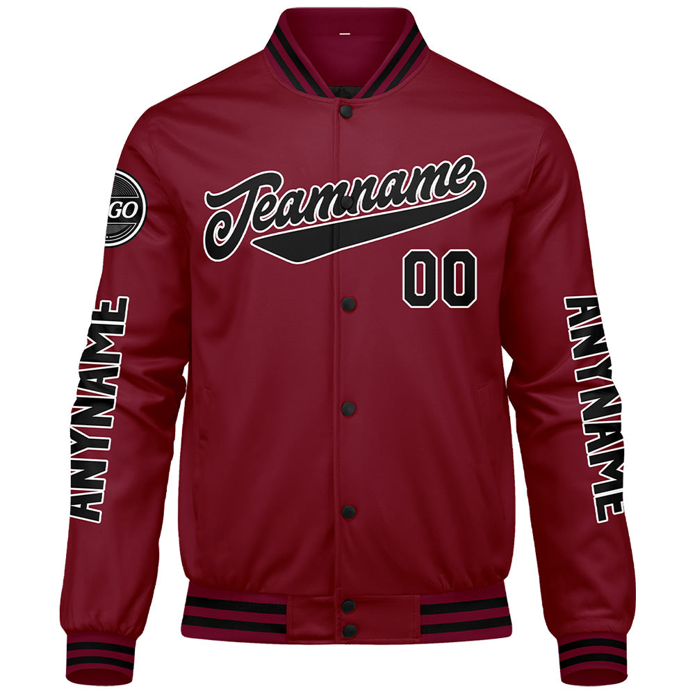 Custom Crimson Black Varsity Jackets for Men Women Youth Personalized Letterman Jackets